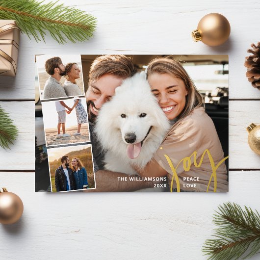 ハンドレタージョイ平和ラブフォトコラージュ金ゴールド 箔招待状