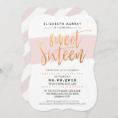ハンドレタースクリプト甘い16トレンディー銅ピンク 招待状 (正面/裏面)