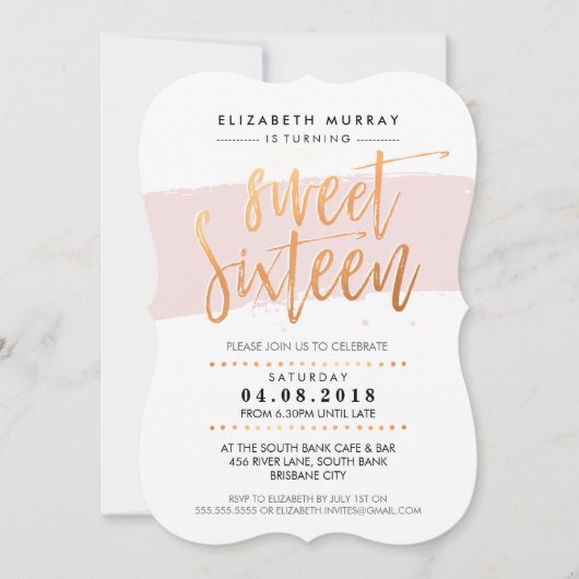 ハンドレタースクリプト甘い16トレンディー銅ピンク 招待状 (正面)