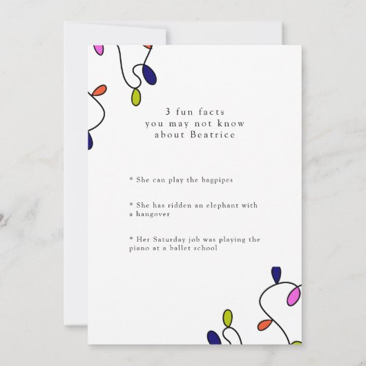 ハンドレターダスティブルーおもしろいファクトバースデーパーティー 招待状 (裏面)