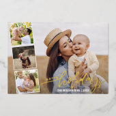 ハンドレターハッピーホリデーズフォトコラージュ金ゴールド 箔招待状 (正面)