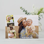 ハンドレターハッピーホリデーズフォトコラージュ金ゴールド 箔招待状 (立ち正面)