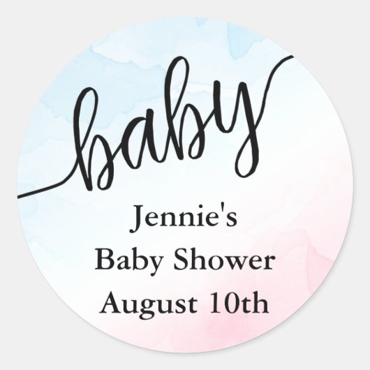 ハンドレターピンクと青の赤ちゃんシャワーの好意タグ ラウンドシール (正面)