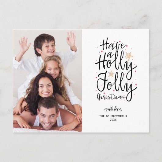 ハンドレターホリーすてきクリスマス家族の写真 ポストカード (正面)