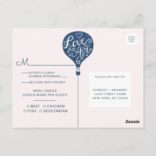 ハンドレターラブネイビー結婚の食事の選択RSVP ポストカード (裏面)