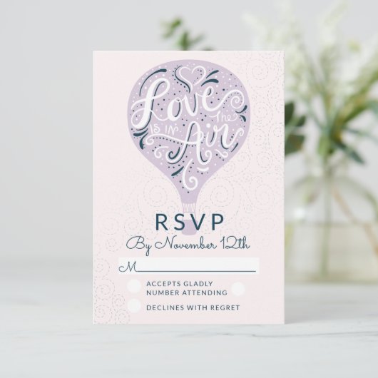 ハンドレターラブラベンダーウェディングRSVP返信 出欠カード (スタンド正面)
