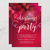 ハンドレターレッド《写真》ぼけ味ライトクリスマスパーティー 招待状 (正面/裏面)
