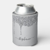 ハンドレタ名前をカスタムするシルバーグリッタードリップ 缶クーラー (缶正面)