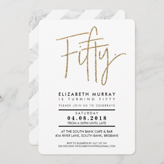 ハンドレタ型シンプル金ゴールドグリッター50招待状 招待状 (正面/裏面)