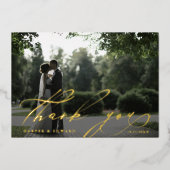 ハンドレタ2枚結婚写真Thank You Foil Card 箔招待状 (正面)