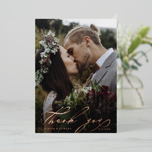 ハンドレタ2枚結婚写真Thank You Foil Card 箔招待状 (立ち正面)