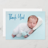 ハンドレットベビーフォトベビーシャワー青のスクリプト 案内状 (正面/裏面)