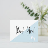 ハンドレットベビー足ブルーベビーシャワー感謝していユーザ ポストカード (スタンド正面)