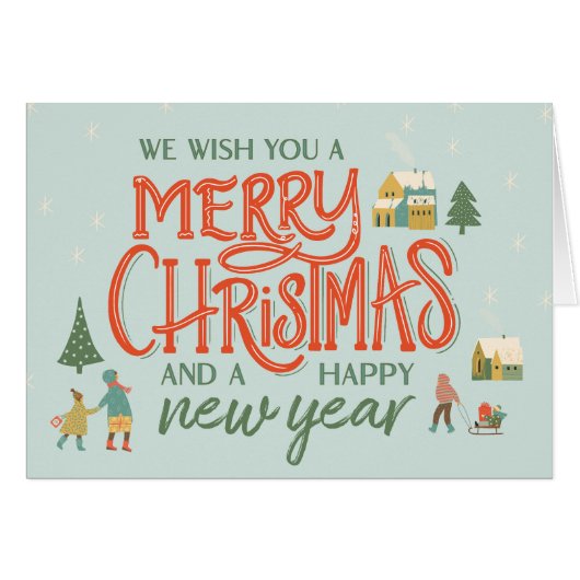 ハンドレットメリークリスマスビレッジグリーティングカード (正面横)