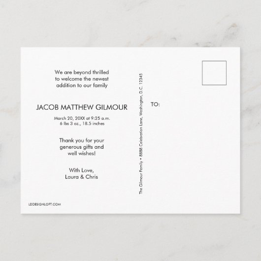 ハンドレット男の赤ちゃんフォトベビー感謝していシャワーユー ポストカード (裏面)