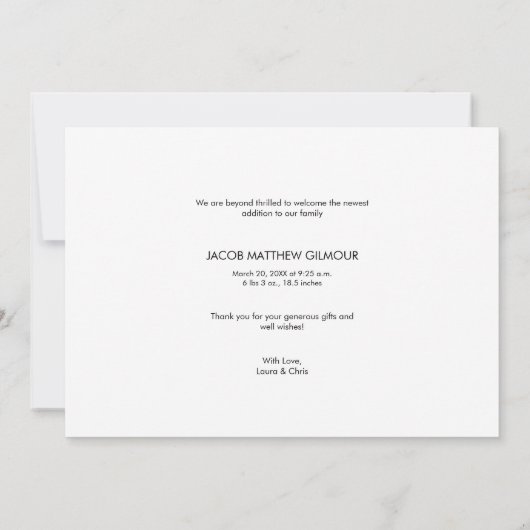 ハンドレット男の赤ちゃんフォトベビー感謝していシャワーユー 案内状 (裏面)