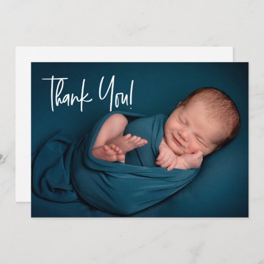 ハンドレット男の赤ちゃんフォトベビー感謝していシャワーユー 案内状 (正面/裏面)