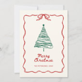 ハンドレッド図解入りの、写真付きのグリーンレトロ写真クリスマス シーズンカード (正面)