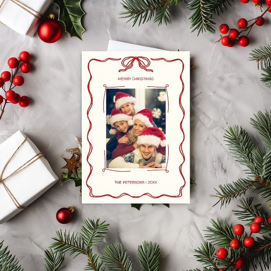 ハンドレッド図解入りの、写真付きのグリーンレトロ写真クリスマス シーズンカード