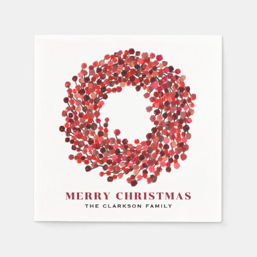 ハンドレッド絵を描ワンターベリーリースクリスマス スタンダードカクテルナプキン (正面)