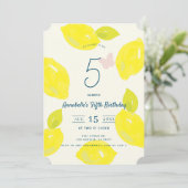 ハンドレモ絵を描ン&ピンクチェックガール誕生日 招待状 (スタンド正面)