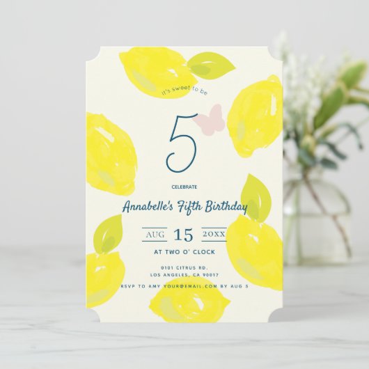 ハンドレモ絵を描ン&ピンクチェックガール誕生日 招待状 (スタンド正面)