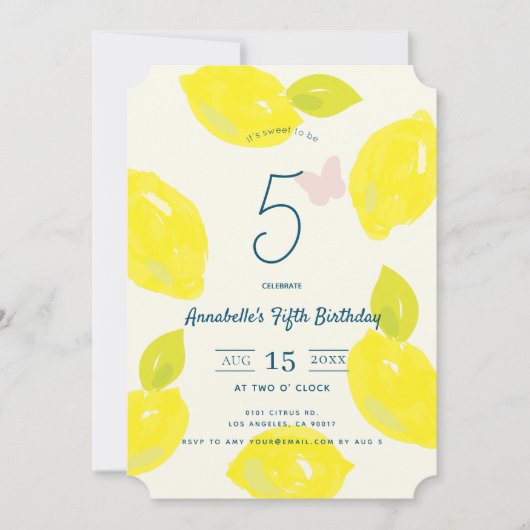 ハンドレモ絵を描ン&ピンクチェックガール誕生日 招待状 (正面)