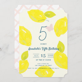 ハンドレモ絵を描ン&ピンクチェックガール誕生日 招待状