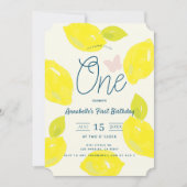 ハンドレモ絵を描ン&ピンクチェックファースト誕生日 招待状 (正面)