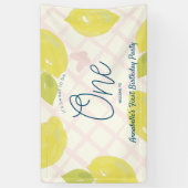 ハンドレモ絵を描ン&ピンクチェックファースト誕生日 横断幕 (縦)