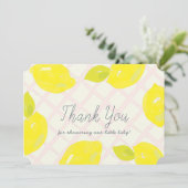 ハンドレモ色彩の鮮やかンピンクチェック赤ちゃんシャワー サンキューカード (スタンド正面)