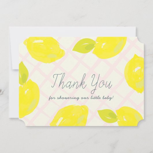 ハンドレモ色彩の鮮やかンピンクチェック赤ちゃんシャワー サンキューカード (正面)