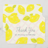 ハンドレモ色彩の鮮やかンピンクチェック赤ちゃんシャワー サンキューカード (正面/裏面)