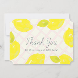ハンドレモ色彩の鮮やかンピンクチェック赤ちゃんシャワー サンキューカード