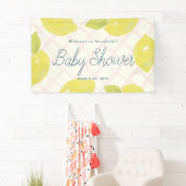 ハンドレ絵を描モンとピンクチェック赤ちゃんシャワー 横断幕 (インサイチュ)