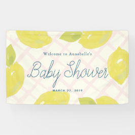 ハンドレ絵を描モンとピンクチェック赤ちゃんシャワー 横断幕