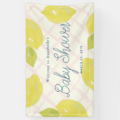 ハンドレ絵を描モンとピンクチェック赤ちゃんシャワー 横断幕 (縦)