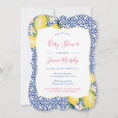 ハンドレ色彩の鮮やかモンコバルトブルー白ベビーシャワー 招待状 (正面)