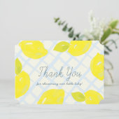 ハンドレ色彩の鮮やかモンブルーチェック赤ちゃんシャワー サンキューカード (スタンド正面)