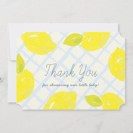 ハンドレ色彩の鮮やかモンブルーチェック赤ちゃんシャワー サンキューカード (正面)