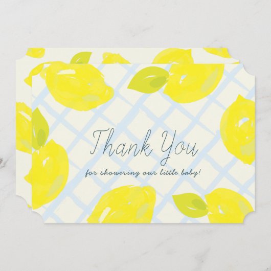 ハンドレ色彩の鮮やかモンブルーチェック赤ちゃんシャワー サンキューカード (正面/裏面)