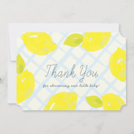 ハンドレ色彩の鮮やかモンブルーチェック赤ちゃんシャワー サンキューカード