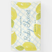 ハンドレ色彩の鮮やかモン&ブルーチェック赤ちゃんシャワー 横断幕 (縦)