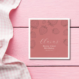 ハンドローピンクストロベリーミニマル誕生日 スタンダードカクテルナプキン