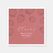 ハンドローピンクストロベリーミニマル誕生日 スタンダードカクテルナプキン (正面)