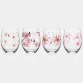 ハンド図解入りの、写真付きのさくらんぼブロッサムプリント ステムなしワイングラス (左)