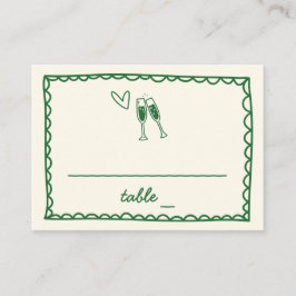 ハンド図解入りの、写真付きのカラフルヴィンテージ結婚グリーン プレイスカード