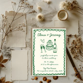 ハンド図解入りの、写真付きのフランスのヴィンテージ結婚グリーン 招待状
