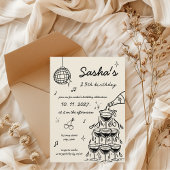 ハンド図解入りの、写真付きのレトロシャンパンタワー誕生日 招待状