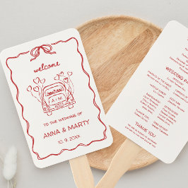 ハンド図解入りの、写真付きのレトロスケッチレッド結婚式 プログラム ハンドファン